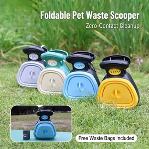 Portable foldable pet poop scooper for dogs with integrated waste bag dispenser