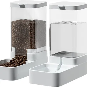 Modernes weißes automatisches Futter- und Wasserspender-Set für Katzen und Hunde