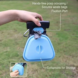Portable foldable pet poop scooper for dogs with integrated waste bag dispenser and clip