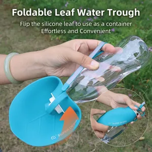 Portable pet water bottle with foldable leaf-shaped silicone drinking bowl for outdoor travel