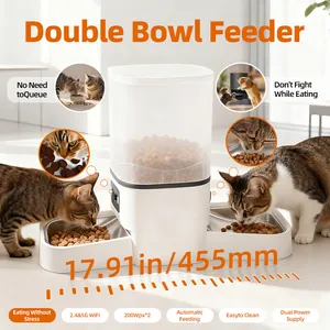 Distributeur Automatique Intelligent pour Animaux Double Caméra 6L WiFi Double Bol Distributeur de Nourriture pour Chat Chien Surveillance Vidéo Blanc