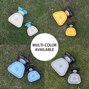 Portable folding dog poop scooper in various colors and sizes for outdoor use