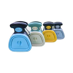 Portable foldable dog poop scooper with carabiner clips available in four colors