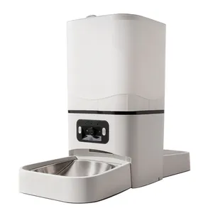 Distributeur automatique de nourriture avec deux caméras et deux bols en acier inoxydable
