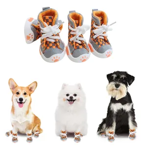 Bedrukte Schaakbord Honden Canvas Schoenen Antislip Zachte Zool Huisdier Sneakers Voor Honden Ademende Mode Puppy Wandelschoenen