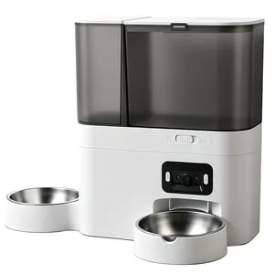 Automatischer Futterautomat und Wasserspender mit Kamera und zwei Edelstahlnäpfen