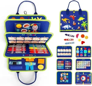 Detailed view of Montessori busy board felt pages for color and shape learning