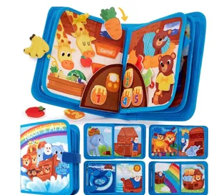 Detailed view of Noah's Ark felt busy board showing interactive pages for toddlers