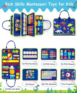 Multicolor felt Montessori busy board for kids learning basic life skills and numbers