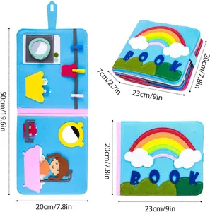 Dimensions détaillées du livre d'activités en feutre arc-en-ciel pour l'éveil des enfants