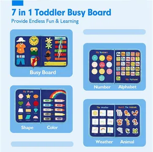 7-in-1 Montessori felt busy board for toddlers with alphabet, numbers and shapes