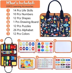 Detailed view of 91PCS Montessori busy board accessories for toddler early learning