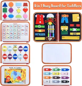 Comprehensive 8-in-1 Montessori busy board with alphabet, shapes, and colors for toddlers