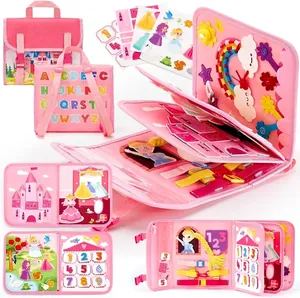 Detail view of pink felt busy board for early childhood education with princess