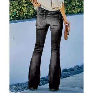 Jeans a zampa vintage a vita alta lavati neri da donna, vista posteriore della vestibilità