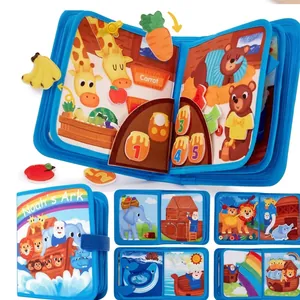 Livre en Tissu Montessori Busy Board en Feutre pour Tout-petits Jouets Sensoriels Éducatifs Arche de Noé Ferme Quiet Book