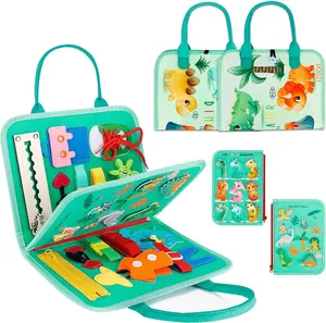Tavola Sensoriale in Feltro a Tema Dinosauro Giocattolo Educativo Montessori per Bambini Allenamento delle Abilità Motorie Borsa da Viaggio