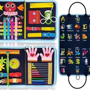 Tavoletta sensoriale Montessori in feltro per bambini con alfabeto e varie attività