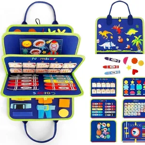 Montessori Busy Board for Toddlers Felt Learning Board with Letters Numbers Colors Shapes Sensory Toy for Basic Life Skills