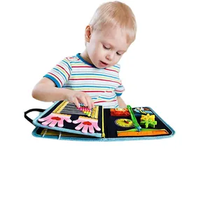Tavola sensoriale educativa in feltro per bambini con orologio e attività motorie
