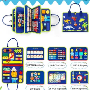 Portable Montessori felt busy board for kids learning dressing skills and alphabet
