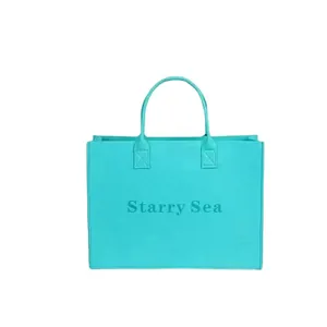 Große türkisfarbene Filz-Tragetasche mit Starry Sea Aufdruck für Damen Shopping