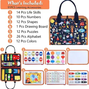 91-piece Montessori felt busy board for toddler early education alphabet and shapes
