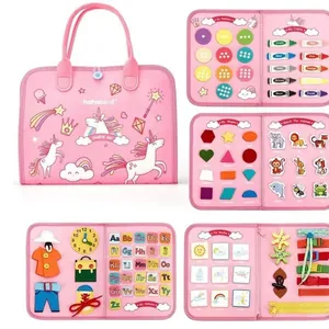 Tavola attività in feltro unicorno rosa per apprendimento educativo Montessori bambini