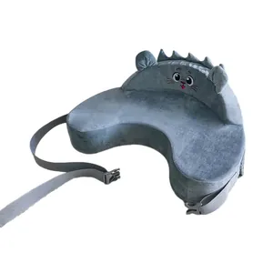 Cojín de lactancia ajustable de felpa gris con adorable diseño de gato bordado