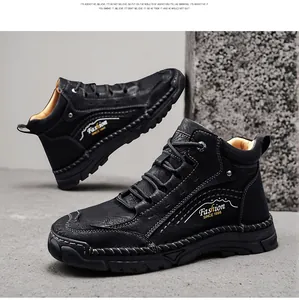 Robuste schwarze Herren-Lederstiefel mit strapazierfähiger Außensohle für Outdoor
