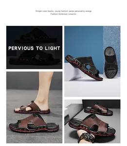 Detailansicht lässiger Herren-Ledersandalen mit sportlichen roten Akzenten