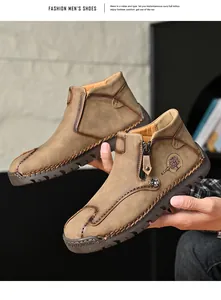 Botas Martin de cuero cosidas a mano para hombre, estilo casual cómodo de exterior.