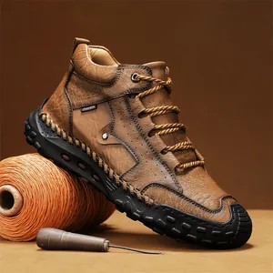 Professional handcrafted brown leather Martin boots for men with durable rubber sole
