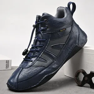 Bottines montantes en cuir bleu pour homme avec semelle antidérapante robuste style poulpe