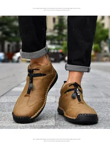 Outdoor casual leather boots with hand-stitched detailing and front zipper closure