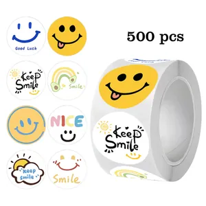 Autocollants de Visage Souriant de Dessin Animé Jaune Style Ins Étiquettes de Scellage Rondes pour Décoration de Cadeau Bricolage