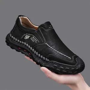 Chaussures décontractées pour hommes en cuir microfibre avec coutures à la main