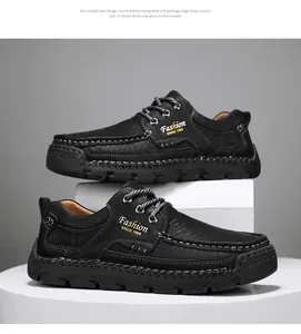Detailed view of hand-stitched black leather casual shoes with minimalist lace-up design