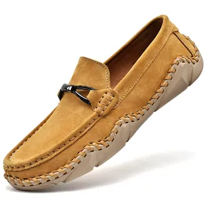 Herren Casual Schweinsleder Slipper Britischer Stil Handgenähte Autofahrschuhe Mit Metallschnalle Dekoration Tägliche Herrenschuhe
