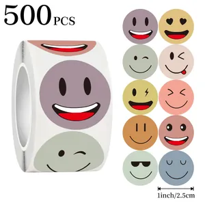 Smiley Face Sticker Roll Cartoon Emoji Reward Stickers For Kids Teacher Classroom Reward Self Adhesive Circular Label Decals