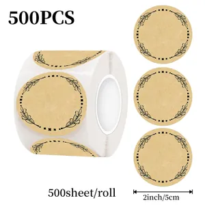 Autocollants en Papier Kraft Ronds Vintage Avec Bordure de Feuilles Étiquettes de Scellage de Cadeaux Décoratives Étiquettes Adhésives pour Scrapbooking