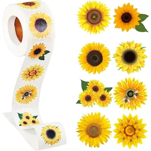 Pegatinas de Sellado de Girasol en Rollo Lindos Dibujos Animados Etiquetas Adhesivas Redondas Para Caja de Regalo Sobre Embalaje