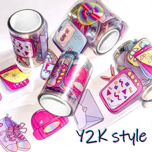 Nahaufnahme von Y2K-Stil PET-Klebeband in Pink mit Retro-Cartoon-Illustration