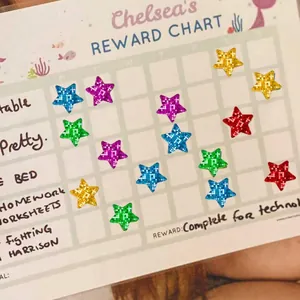Vibrant holographic star stickers for kids reward chart in multiple laser colors