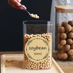 Autocollant décoratif rond en papier kraft avec texte 'soybean' sur bocal en verre