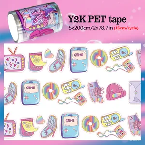 Details von PET-Tape im Y2K-Stil mit Retro-Grafiken der 90er für Scrapbooking