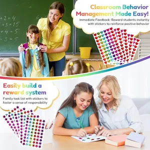 Bunte holografische Herz- und Stern-Belohnungsaufkleber für Schule und zu Hause.