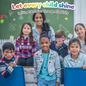 Holografische Herz- und Sternaufkleber für Kinder in einem kreativen Klassenzimmer