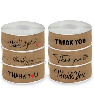 Autocollants en Papier Kraft Thank You Rouleaux Étiquettes de Scellage Rectangulaires pour Entreprise Boulangerie Fleurs Enveloppe Emballage Cadeau