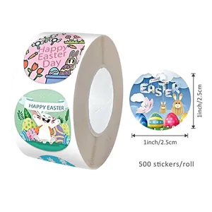 Détail du rouleau de 500 autocollants décoratifs de Pâques de 2,5 cm de diamètre